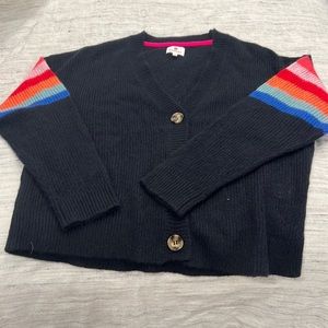 Sundry navy cardigan sweater with stripe detail on sleeves. Size 1 (small)